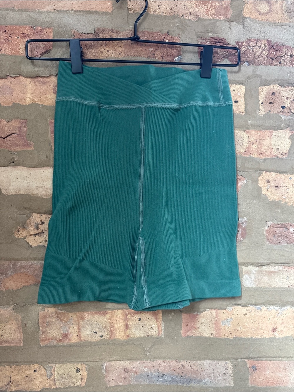 Free People Green Ribbed Biker Shorts